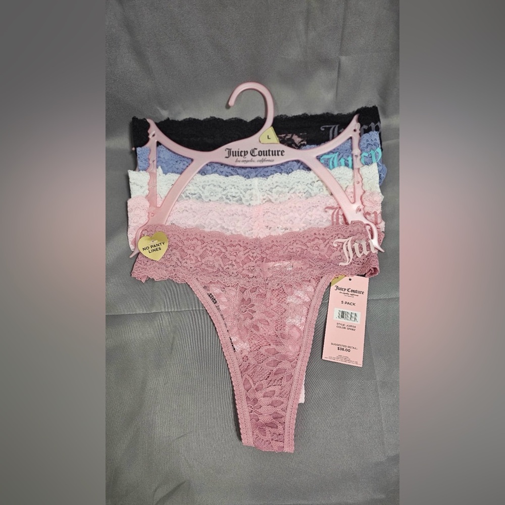 Juicy Couture 5 pack lace logo thong panties size Large New